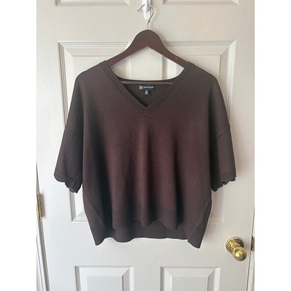 Cable & Gauge Sweaters - Cable & Gauge V-Neck Sweater Women XL Brown Short Sleeve Knit Casual Top